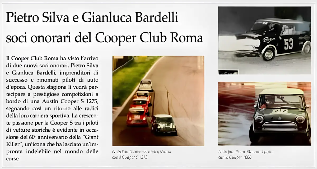 Ritaglio di Giornale. Articolo su Bardelli e Silva soci onorari del Cooper Club Roma